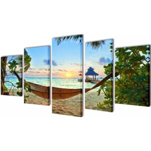 VidaXL Zidne Slike na Platnu s Printom Plaže i Viseće Mreže 100 x 50 cm
