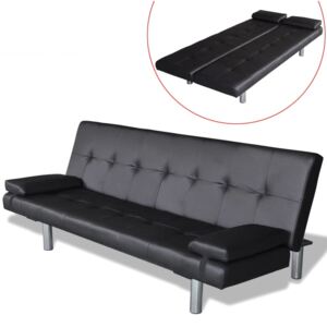 VidaXL Sofa Krevet od Umjetne Kože s Dva Jastuka Podesiva Crna