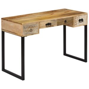 VidaXL Radni stol od masivnog drva manga i prave kože 117 x 50 x 76 cm