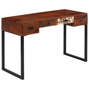 VidaXL Radni stol od masivnog drva šišama i prave kože 117x50x76 cm