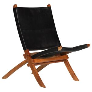 VidaXL Sklopiva stolica za opuštanje od prave kože crna