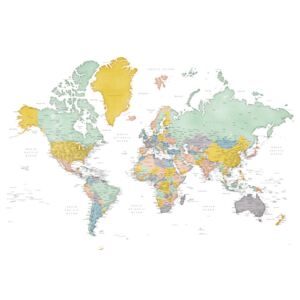 Ilustracija Detailed world map in mid-century colors, Patti, Blursbyai