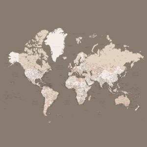 Ilustracija Earth tones detailed world map with cities, Blursbyai