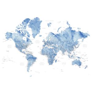 Ilustracija Watercolor world map with cities in muted blue, Vance, Blursbyai