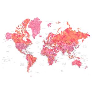 Ilustracija Hot pink and coral detailed world map with cities, Tatiana, Blursbyai