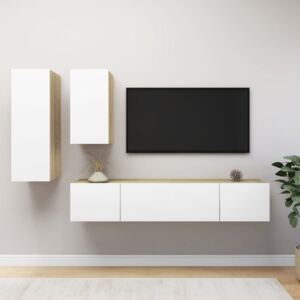 VidaXL 4-dijelni set TV ormarića bijeli i boja hrasta sonome iverica