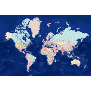 Karta Blue and pastels detailed world map, Blursbyai