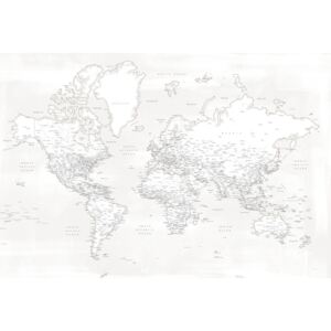 Karta Almost white detailed world map, Blursbyai