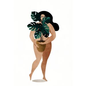 Ilustracija Nude With Plant, Kubistika