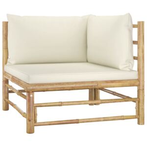 VidaXL Kutna vrtna sofa od bambusa s krem bijelim jastucima od bambusa