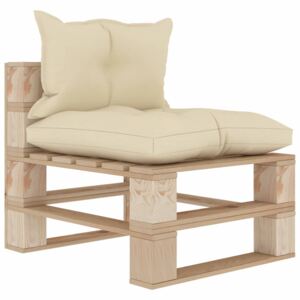 VidaXL Vrtna središnja sofa od paleta s krem jastucima drvena