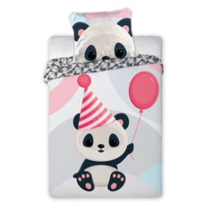 Povlečení Faro Panda Birthday 135x100 cm 60x40 bijela ružičasta
