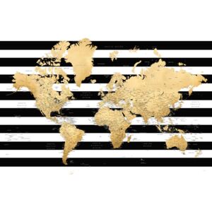 Ilustracija Detailed gold world map with stripes, Harper, Blursbyai