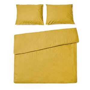 Pamučna posteljina senf žute boje za bračni krevet Le Bonom, 160 x 220 cm