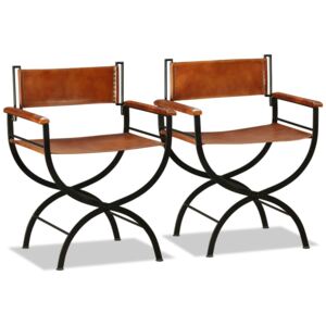 VidaXL Sklopive stolice od prave kože 2 kom crno smeđe
