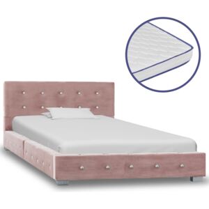 VidaXL Krevet s memorijskim madracem ružičasti baršunasti 90 x 200 cm