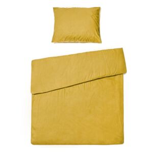 Pamučna posteljina senf žute boje za krevet za jednu osobu Le Bonom, 140 x 220 cm