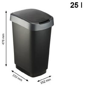 Kanta za otpatke od reciklirane plastike u srebrno-crnoj boji 25 l Twist - Rotho