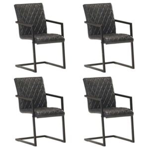 Konzolne blagovaonske stolice od prave kože 4 kom crne