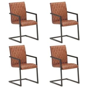 Konzolne blagovaonske stolice od prave kože 4 kom smeđe
