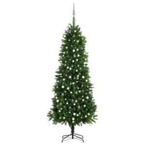 VidaXL Umjetno božićno drvce s LED svjetlima i kuglicama 240 cm zeleno