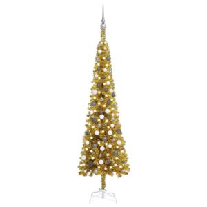 VidaXL Tanko božićno drvce sa LED svjetlom i ukrasima 210 cm zlato
