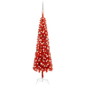 VidaXL Tanko božićno drvce sa LED svjetlom i ukrasima 180 cm crveno