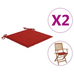 VidaXL Jastuci za vrtne stolice 2 kom crveni 40 x 40 x 4 cm od tkanine