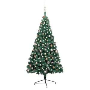 VidaXL Umjetna polovica božićnog drvca s LED i kuglicama zelena 210 cm