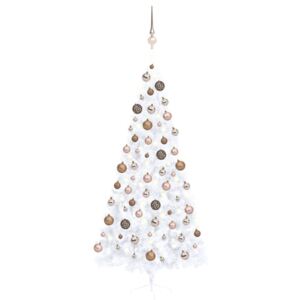 VidaXL Umjetna polovica božićnog drvca LED s kuglicama bijela 210 cm
