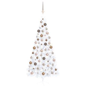 VidaXL Umjetna polovica božićnog drvca LED s kuglicama bijela 240 cm