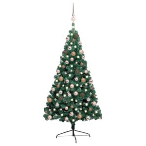VidaXL Umjetna polovica božićnog drvca LED s kuglicama zelena 240 cm