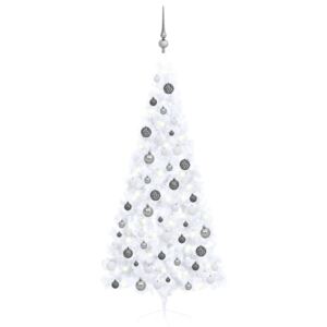 VidaXL Umjetna polovica božićnog drvca LED s kuglicama bijela 180 cm
