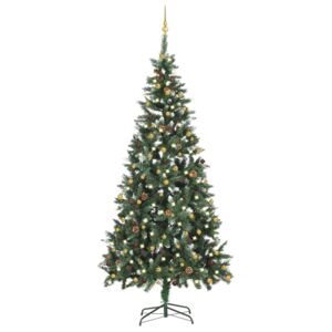 VidaXL Umjetno božićno drvce s LED svjetlima i kuglicama 210 cm