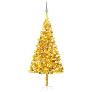 VidaXL Umjetno božićno drvce LED s kuglicama zlatno 180 cm PET