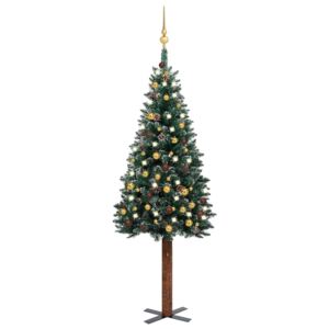 VidaXL Usko božićno drvce s LED svjetlima i kuglicama zeleno 150 cm