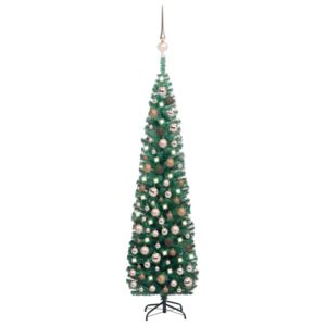 VidaXL Usko umjetno božićno drvce LED s kuglicama zeleno 210 cm