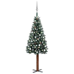 VidaXL Usko božićno drvce s LED svjetlima i kuglicama zeleno 180 cm