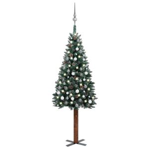 VidaXL Usko božićno drvce s LED svjetlima i kuglicama zeleno 210 cm