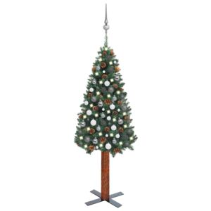 VidaXL Usko božićno drvce s LED svjetlima i kuglicama zeleno 150cm PVC