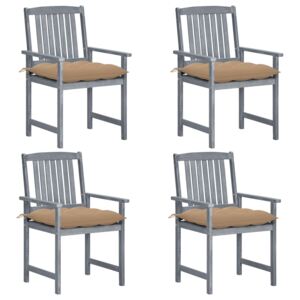 VidaXL Redateljske stolice s jastucima 4 kom sive od bagremovog drva