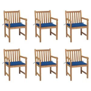 VidaXL Vrtne stolice s kraljevsko plavim jastucima 6 kom od tikovine