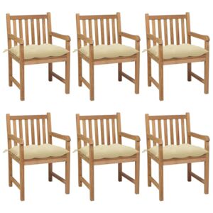 VidaXL Vrtne stolice s krem bijelim jastucima 6 kom masivna tikovina