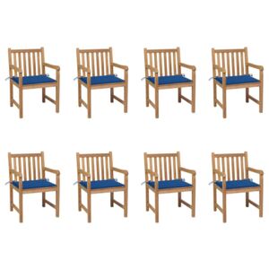 VidaXL Vrtne stolice s kraljevsko plavim jastucima 8 kom od tikovine