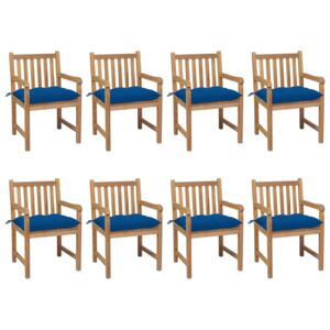 VidaXL Vrtne stolice s plavim jastucima 8 kom od masivne tikovine