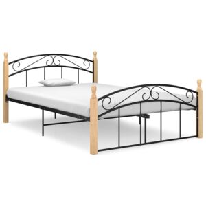 VidaXL Okvir za krevet crni od metala i masivne hrastovine 140x200 cm