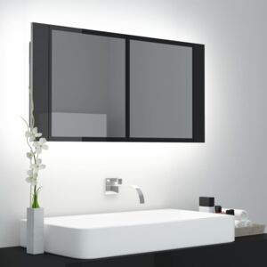 VidaXL LED kupaonski ormarić s ogledalom visoki sjaj crni 90x12x45 cm