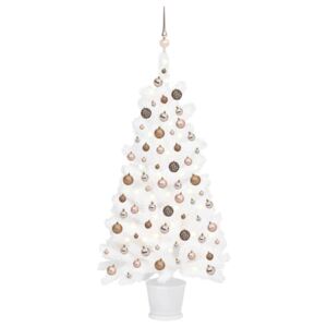 VidaXL Umjetno božićno drvce s LED svjetlima i kuglicama bijelo 65 cm