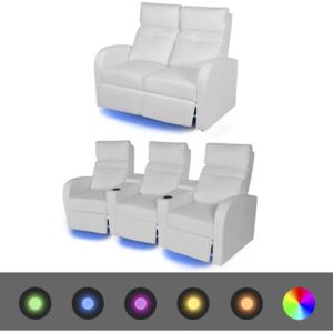 VidaXL Dvodijelni set LED naslonjača 2 + 3 sjedala od umjetne kože bijeli