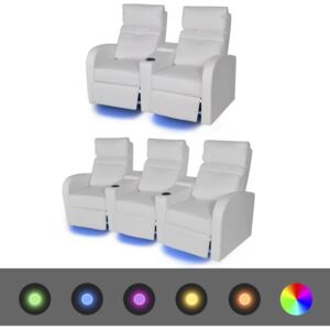 VidaXL Dvodijelni set LED Fotelje 2+3 sjedala Umjetne koža Bijela